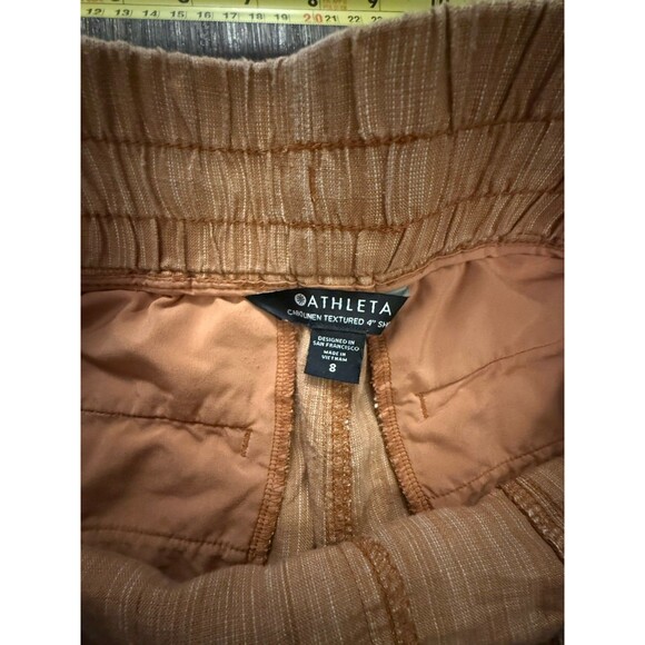 Athleta Cabo Linen‎ Textured 4” Shorts Size 8 Rain Dance Sienna - Picture 9 of 12
